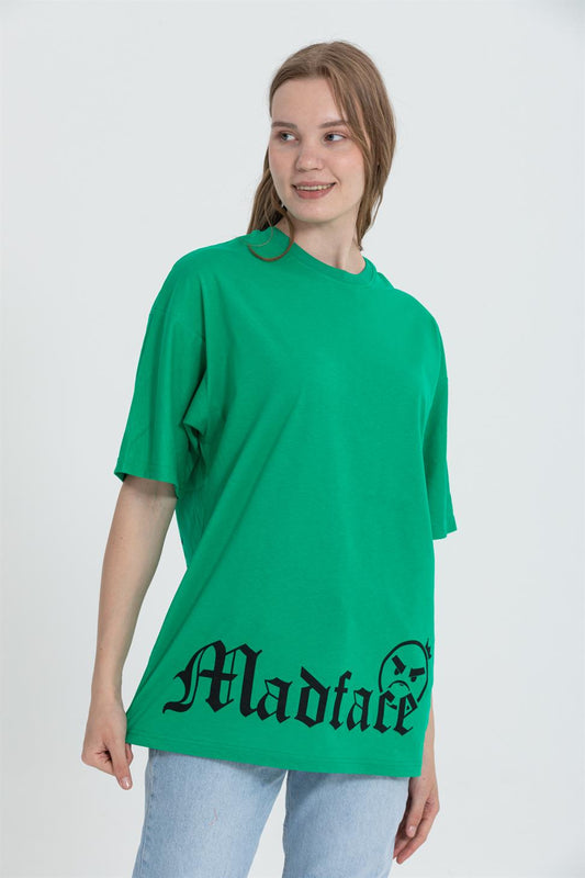 R-5722 Oversized Dog Print T-Shirt Green 100% Cotton