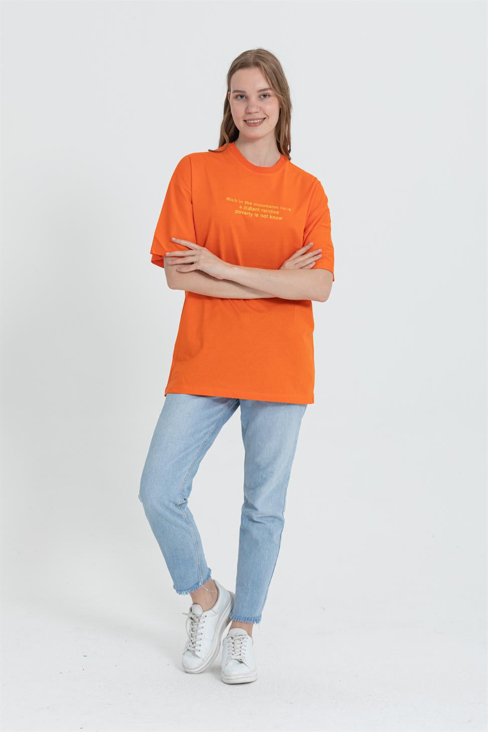R-5724 Bisiklet Yaka Panda Baskılı Oversize T-shırt