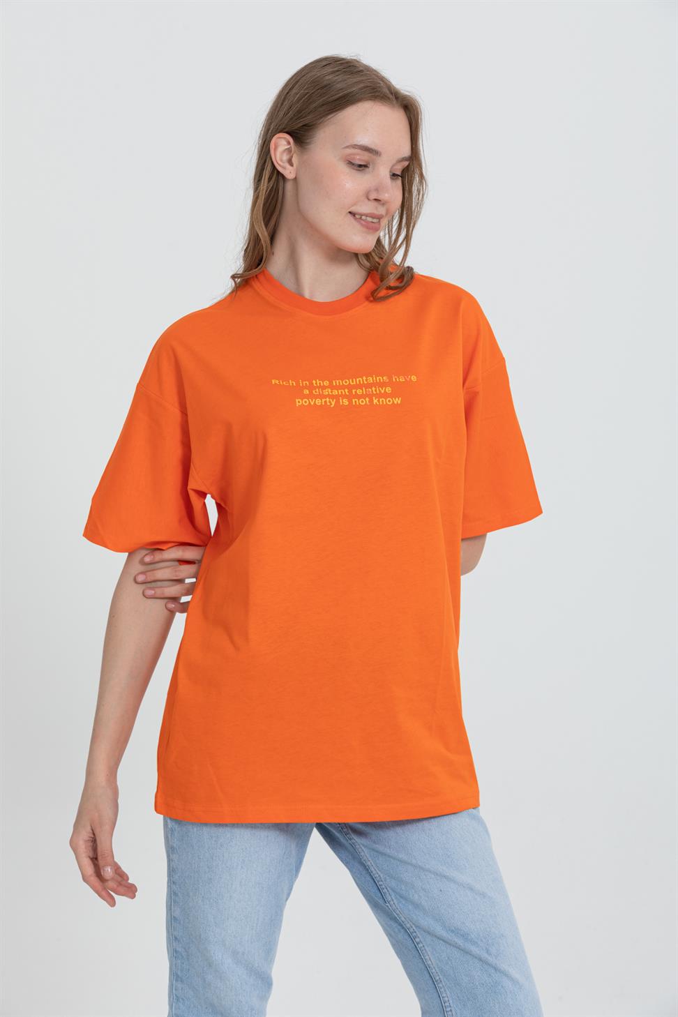 R-5724 Bisiklet Yaka Panda Baskılı Oversize T-shırt
