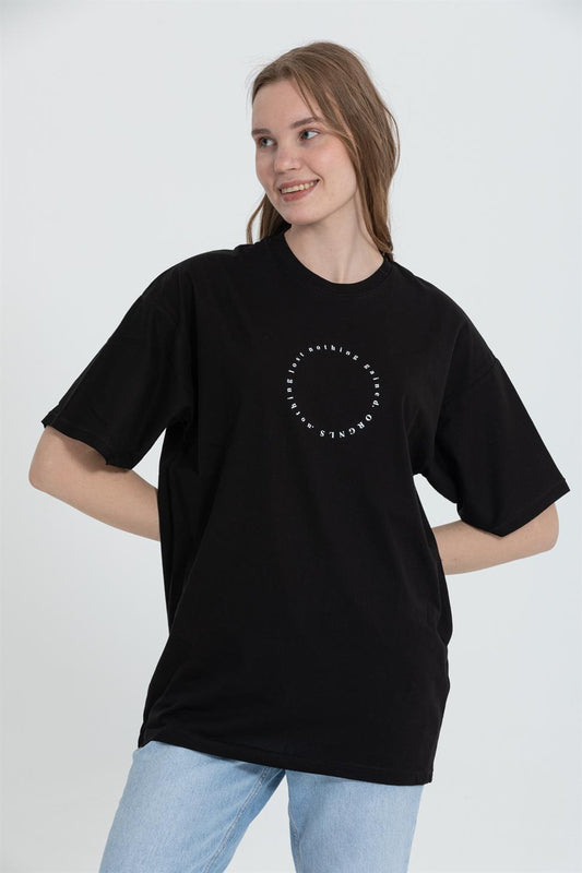 R-5737 Oversized Panther Back Print T-Shirt  Black, 100% Cotton