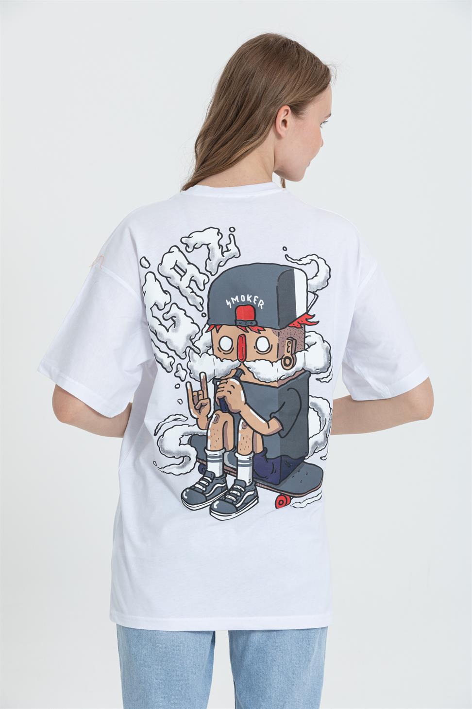 R-5738 Bisiklet Yaka Oversize Mind Baskılı T-shirt