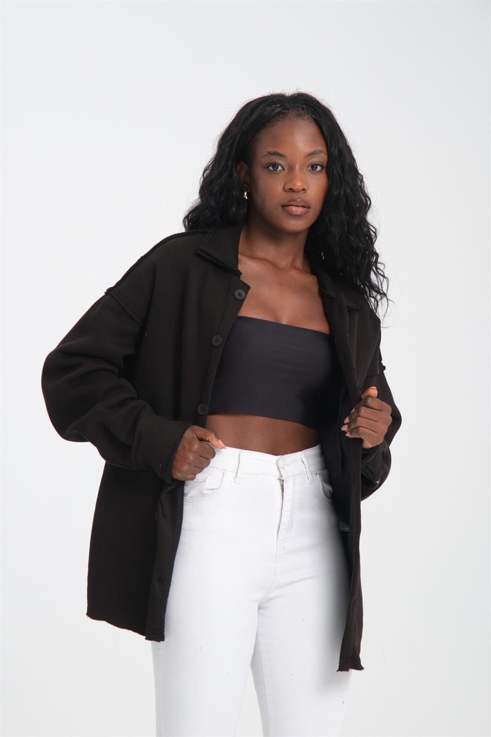 R-5750 Jacket Collar Raw Seam Fleece Sweatshirt