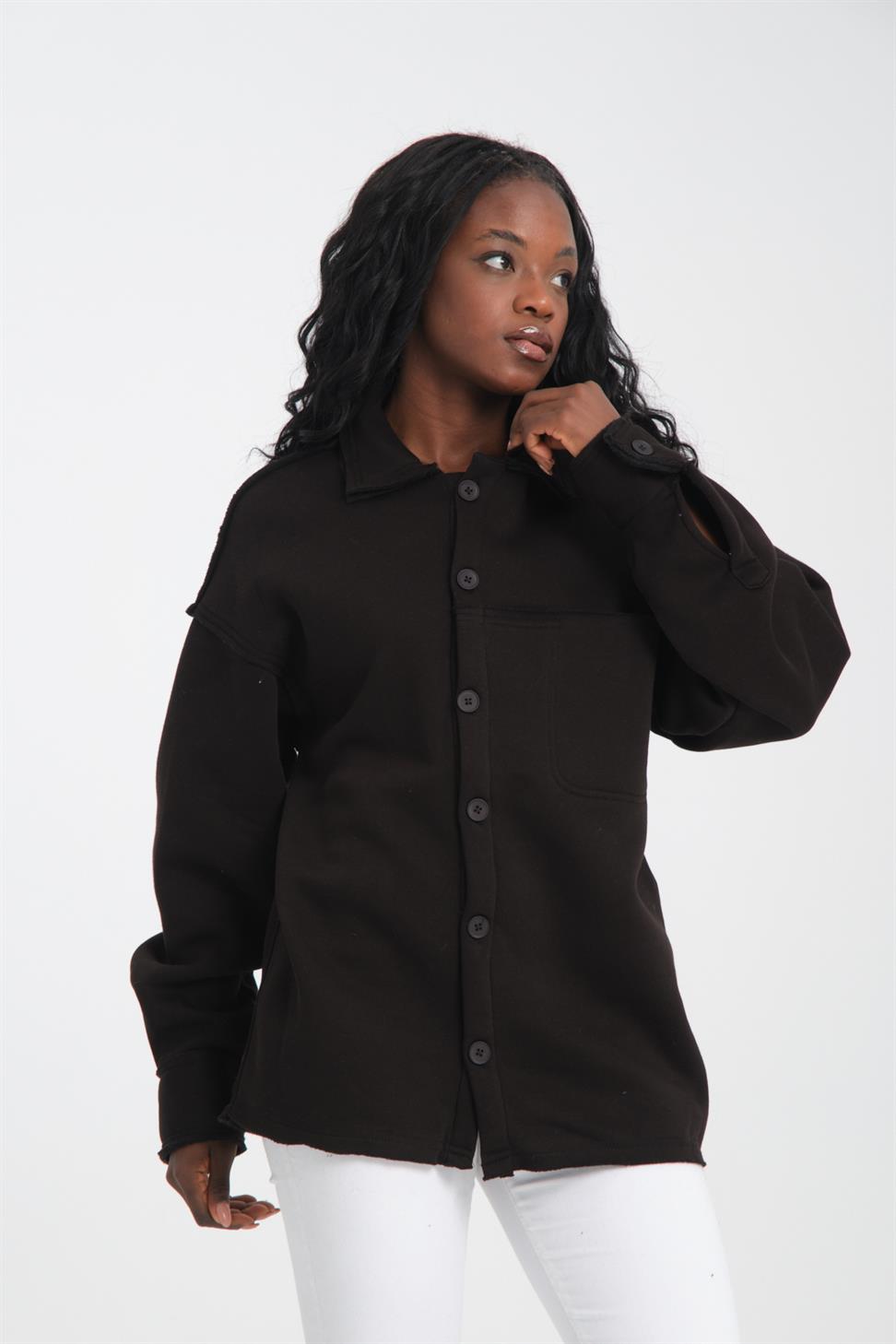 R-5750 Jacket Collar Raw Seam Fleece Sweatshirt