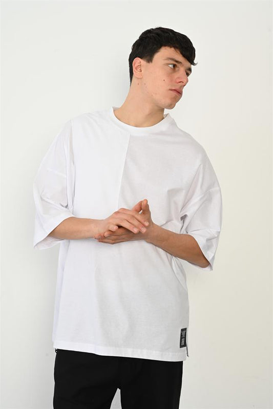 R-5765 Oversized Cotton Tee – Contrast Parachute Trim, Single Jersey
