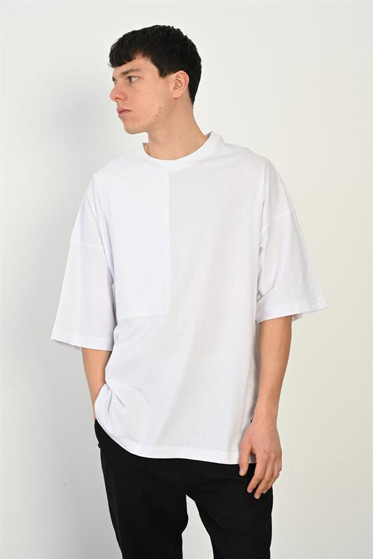 R-5765 Oversized Cotton Tee – Contrast Parachute Trim, Single Jersey