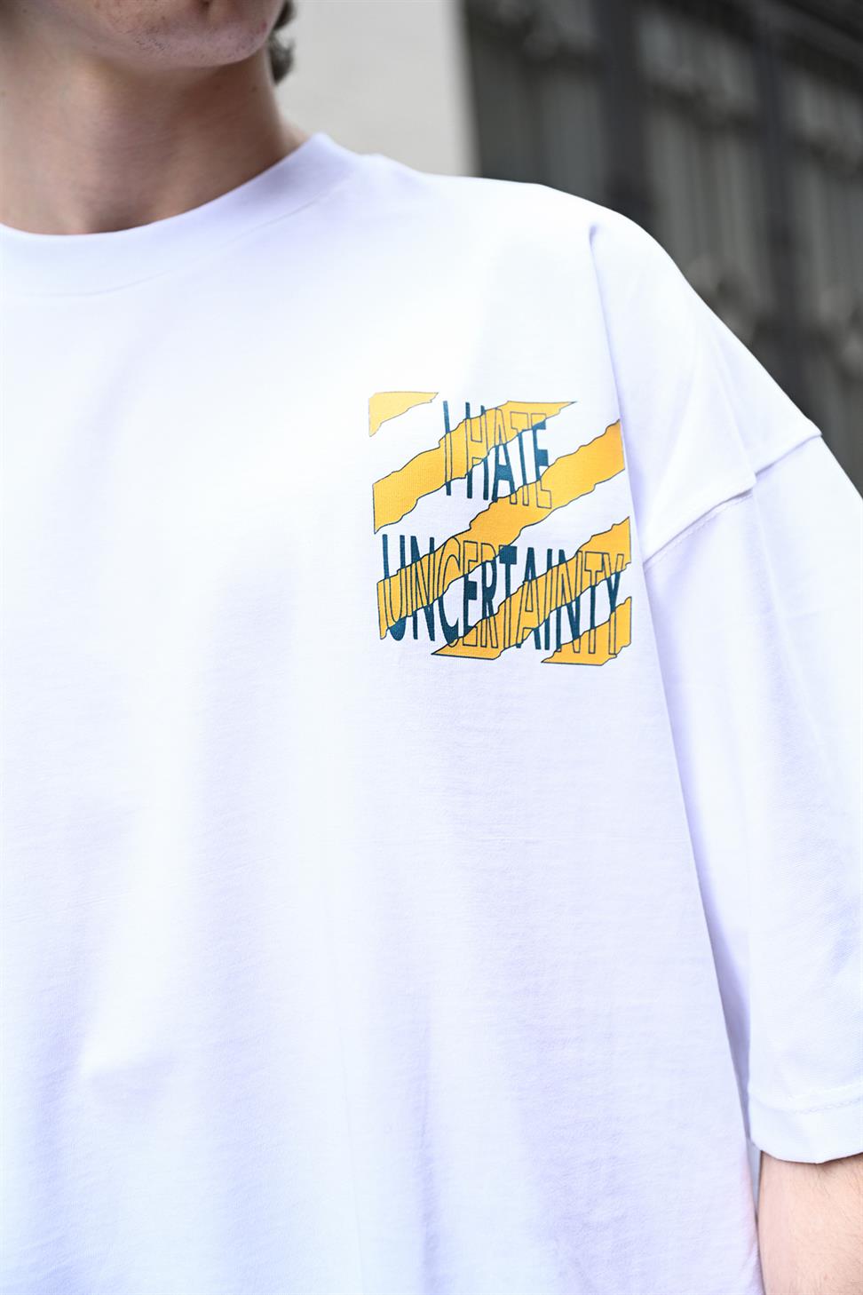 R-5789 I Hate Uncertaınty Baskılı Oversize Tişört