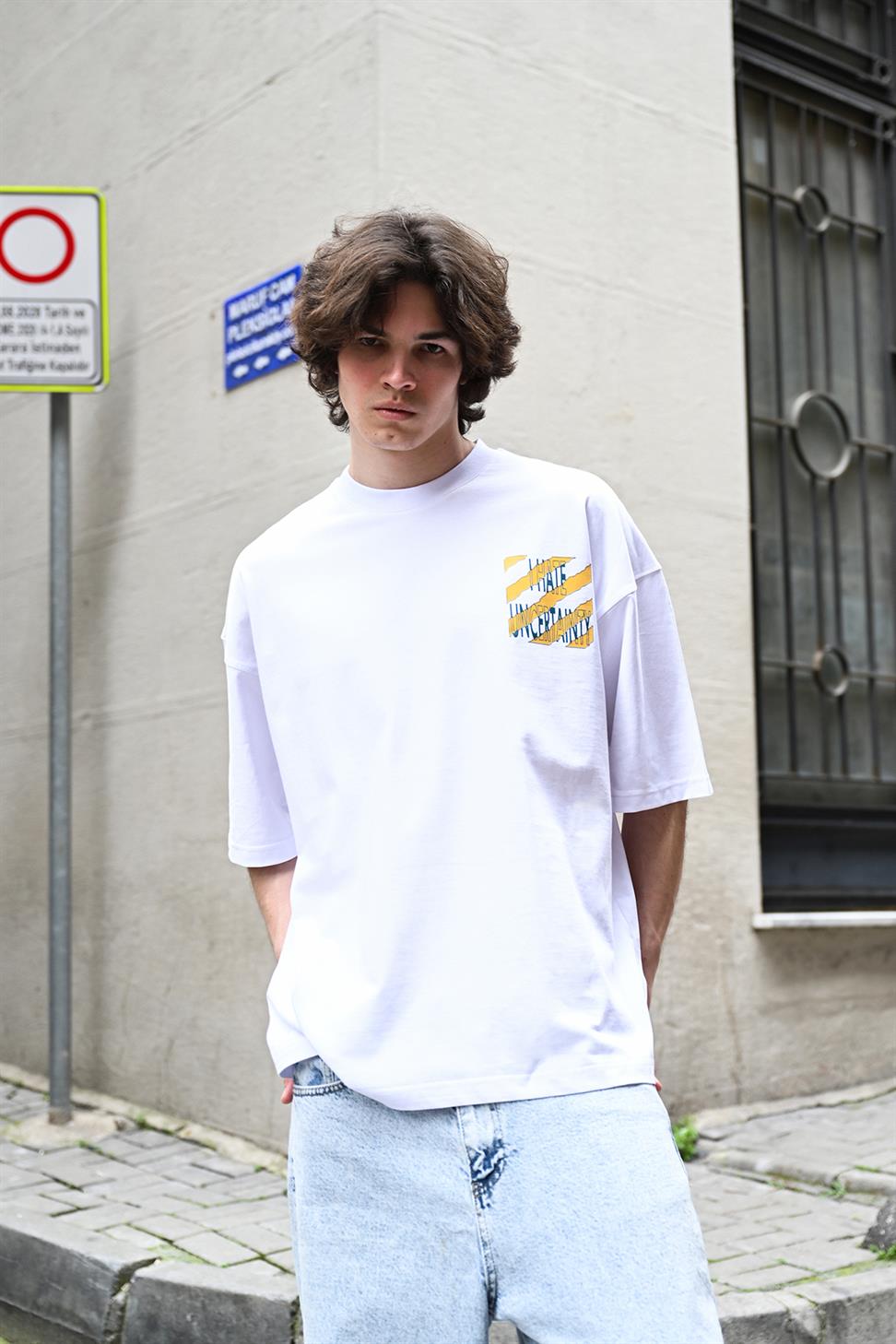 R-5789 I Hate Uncertaınty Baskılı Oversize Tişört