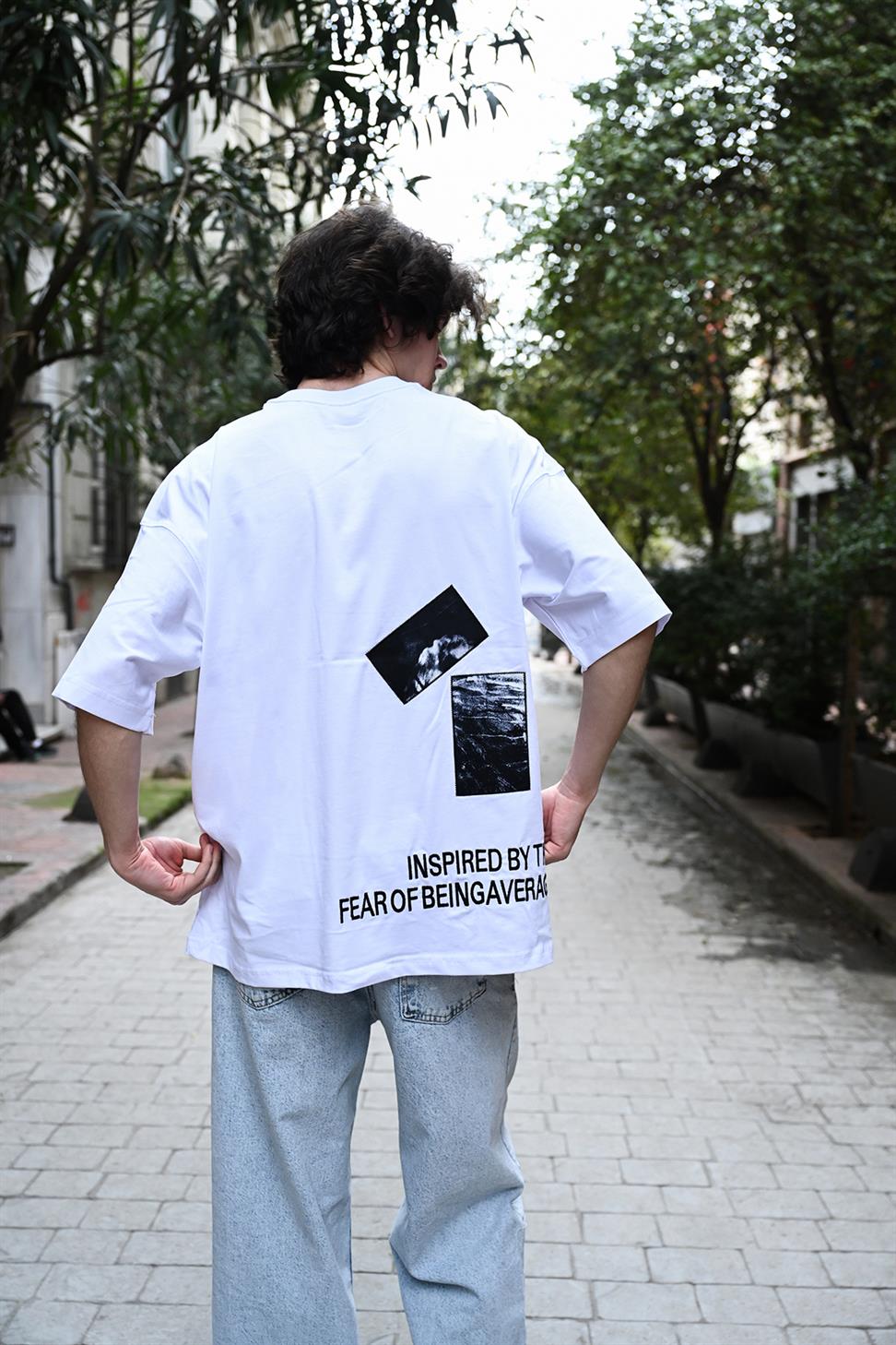 R-5805 Back Printed Supima T-Shirt with Patch Detail – White