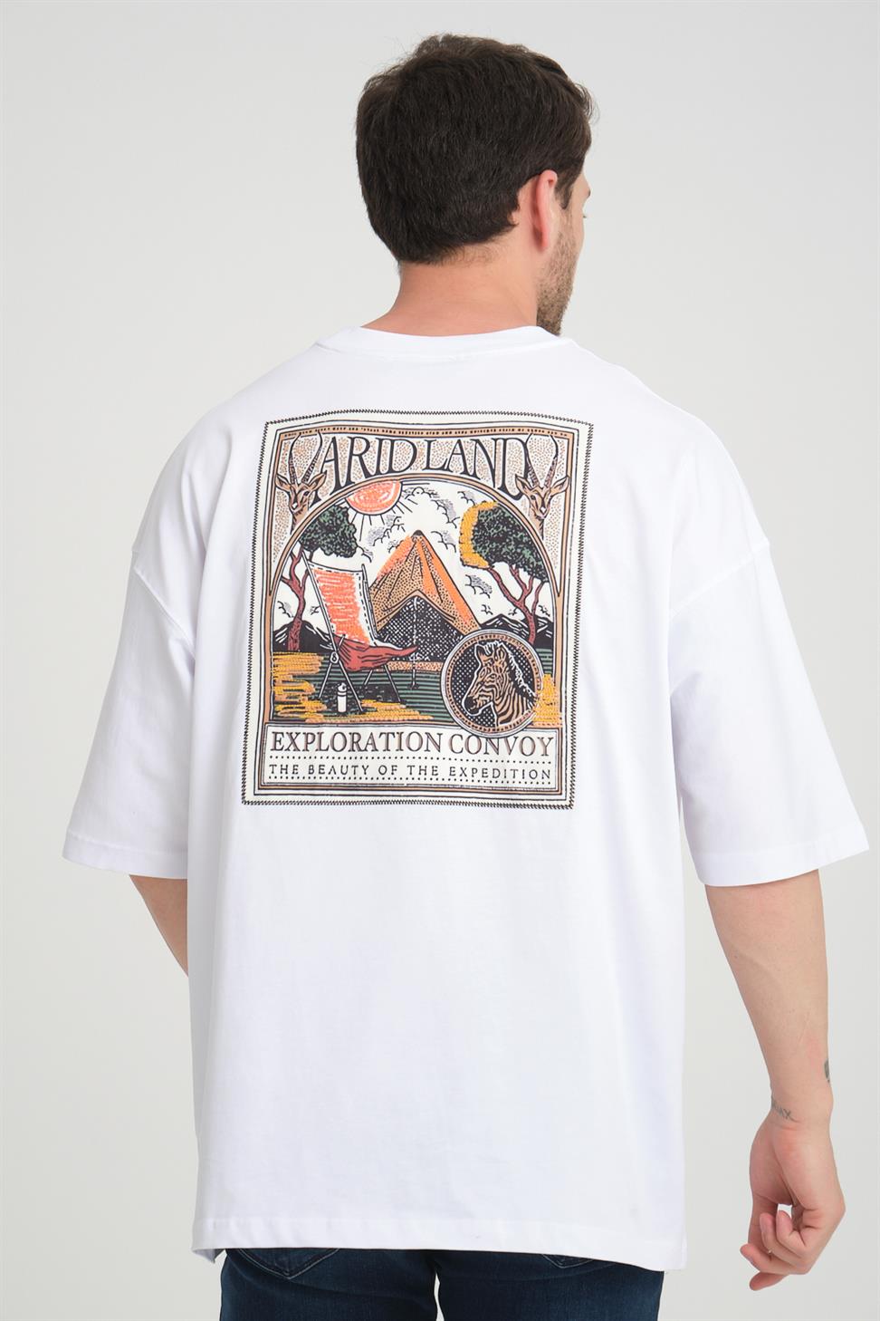 R-5806 Men’s Front Print Back Patch Detail Supima T-Shirt – White