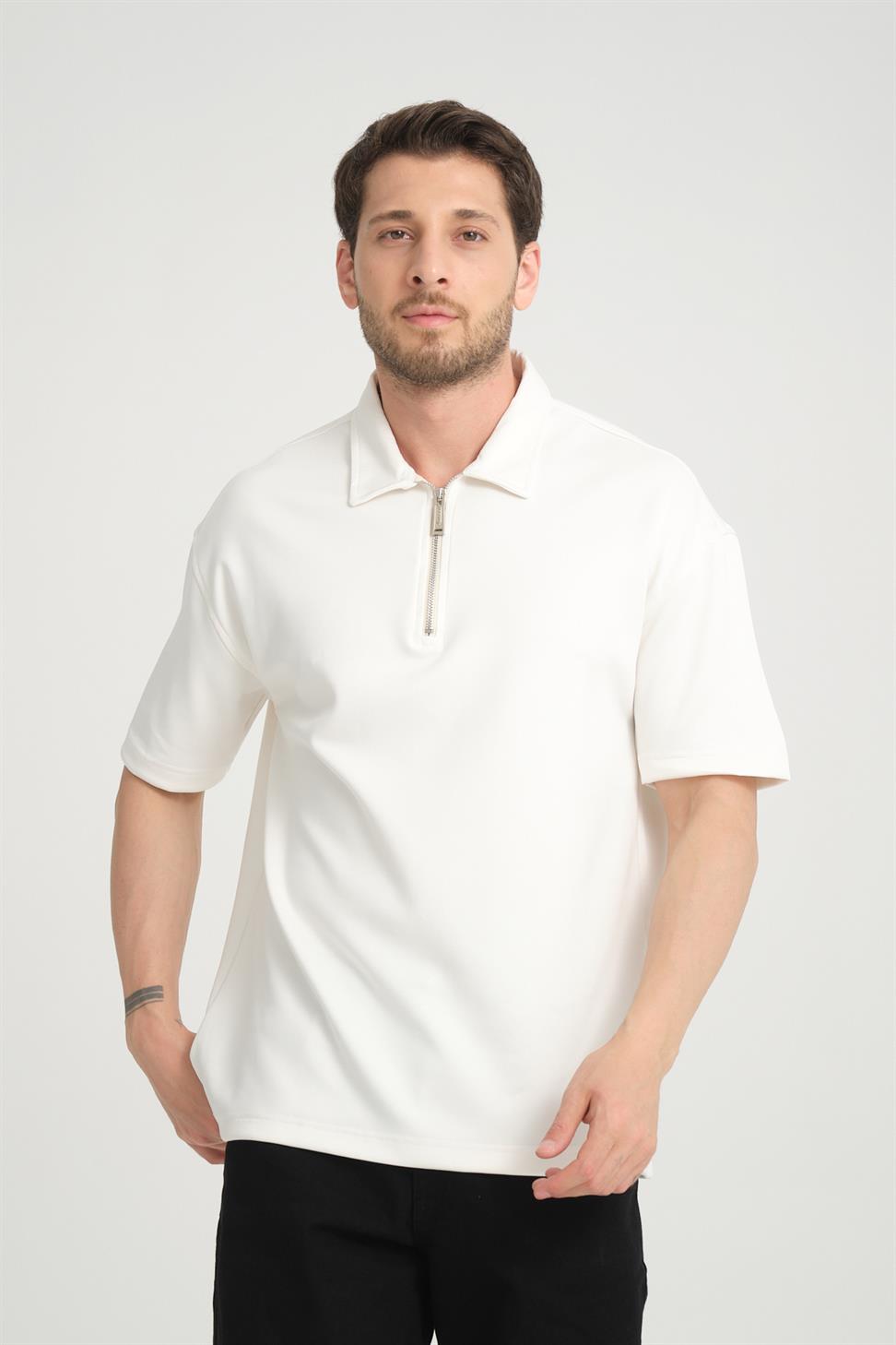 R-5812 Half-Placket Zipper Detail Scuba T-Shirt