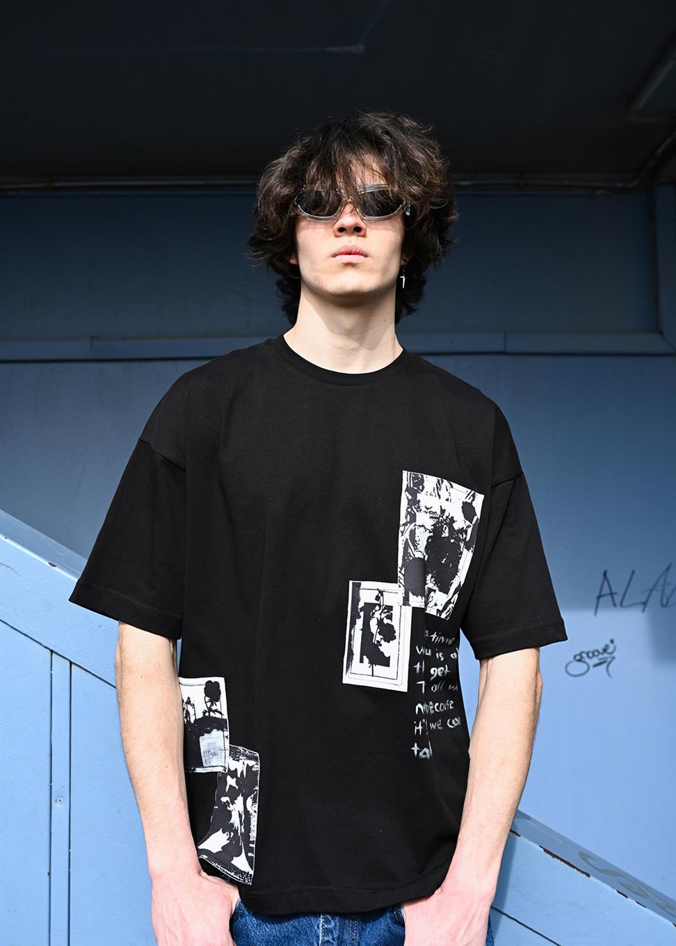 R-5815 Patch Detail Printed Suprem T-Shirt – Black 100% Cotton