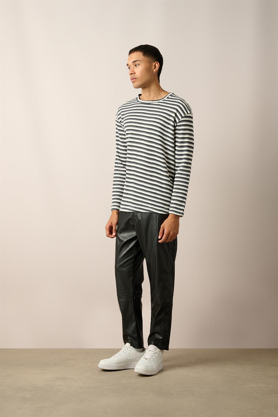 R-5838 Anthracite Crew Neck Long Sleeve Knit Sweatshirt