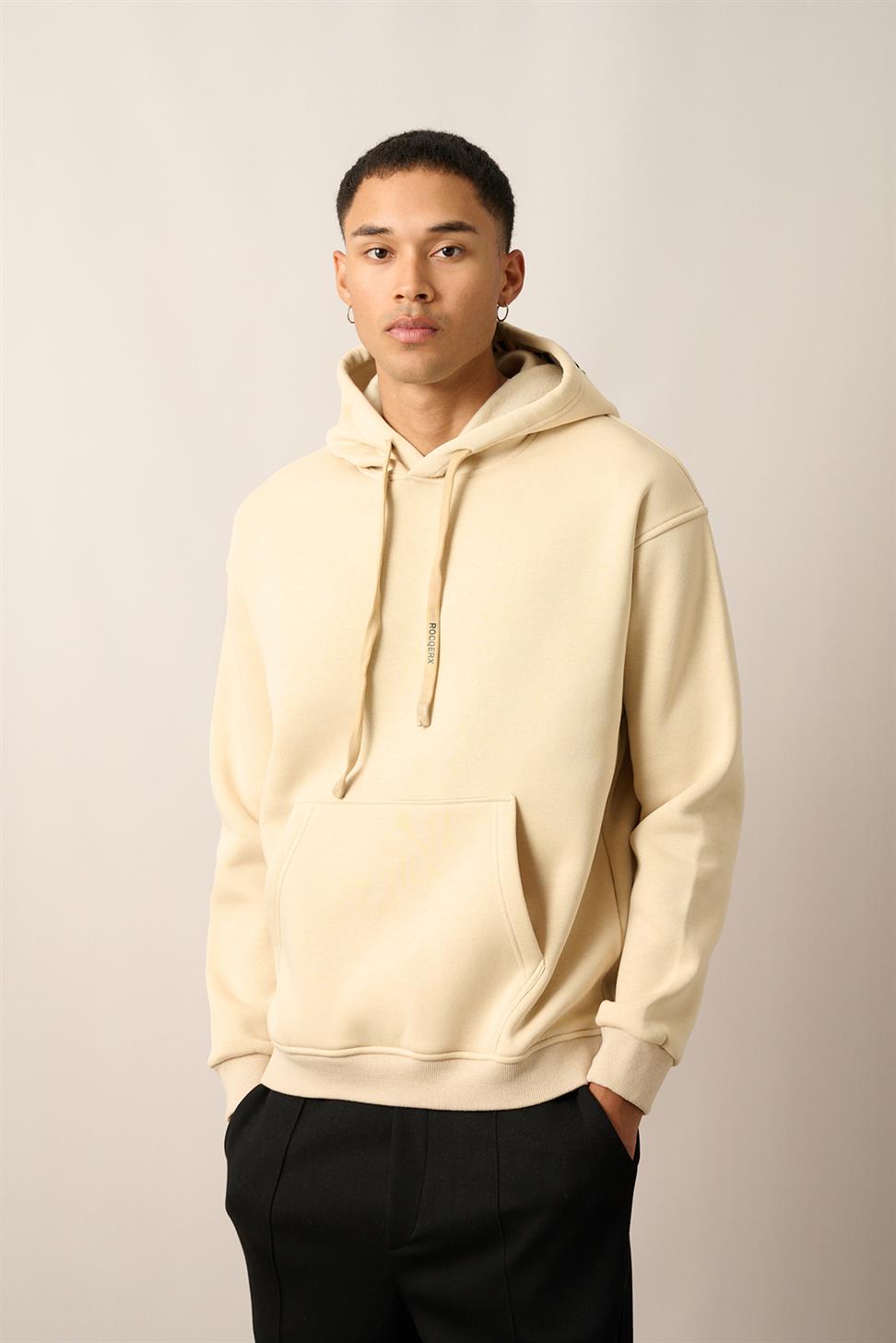 R-5841 Hooded Embroidered Fleece Sweatshirt – Beige