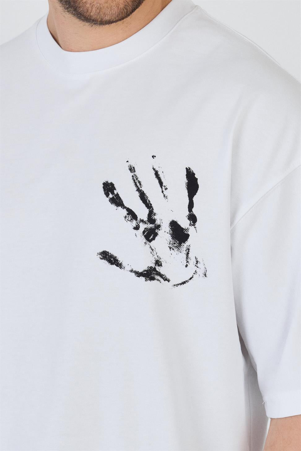 R-5863 R-5863 Men’s 100% Cotton Supima Jersey T-Shirt – White Oversize with Front & Back Print Detail