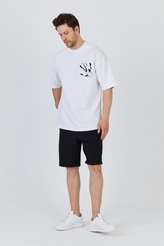 R-5863 R-5863 Men’s 100% Cotton Supima Jersey T-Shirt – White Oversize with Front & Back Print Detail