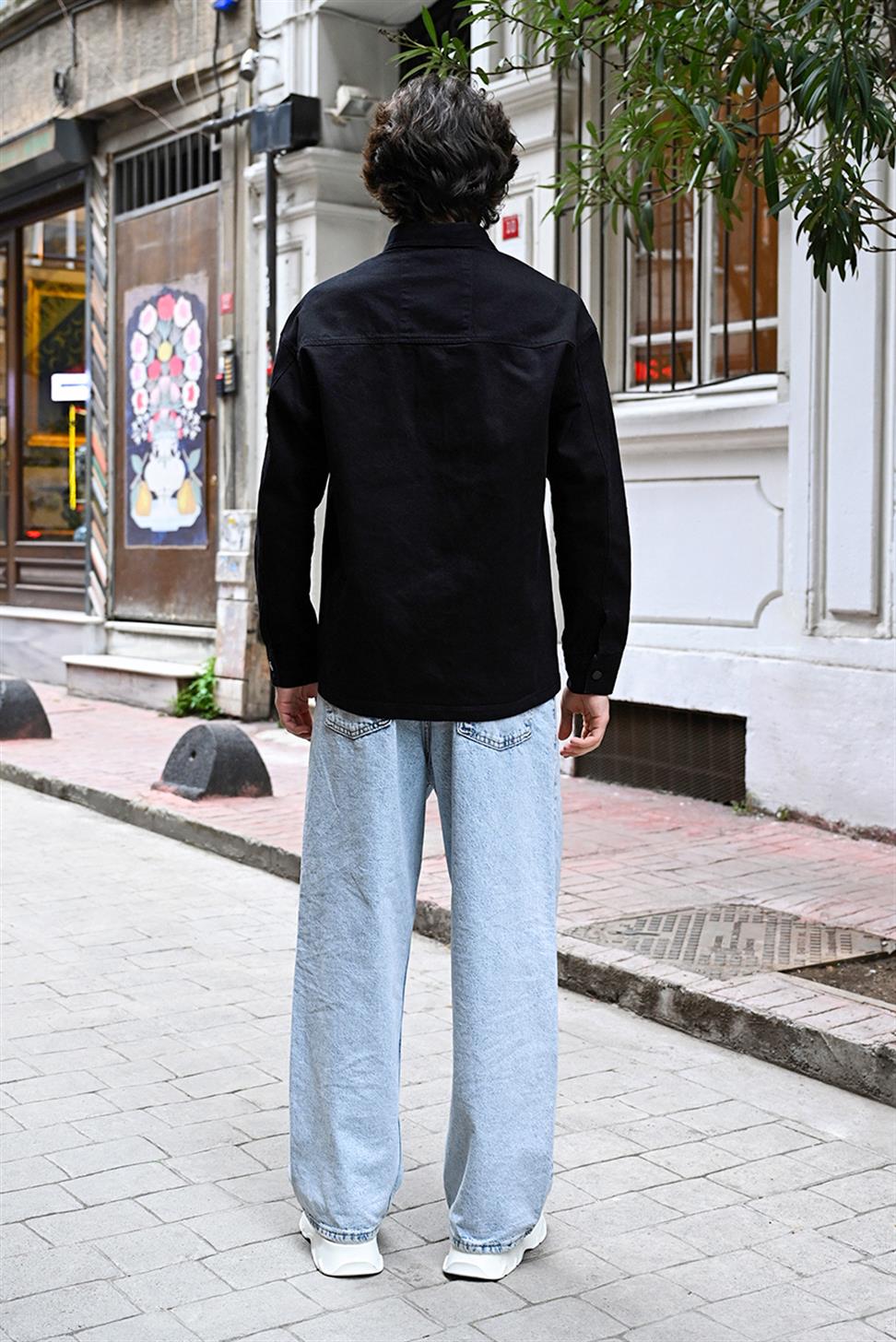 R-6003 Pocket Detail Denim Jacket – Black
