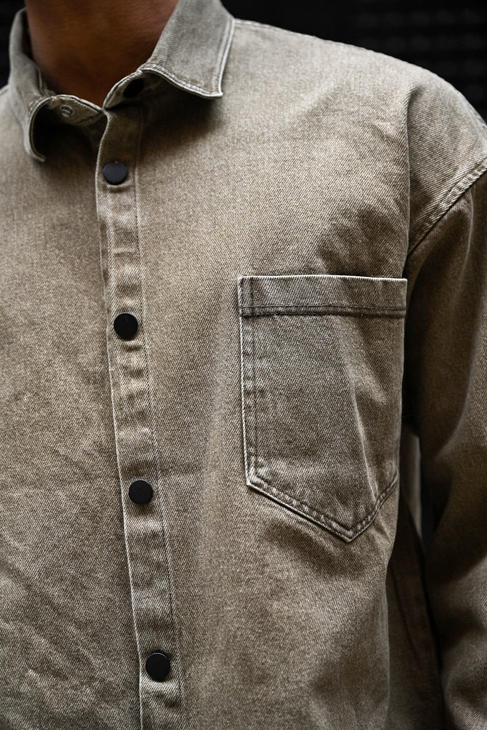 R-6003 Pocket Detail Denim Jacket – Brown
