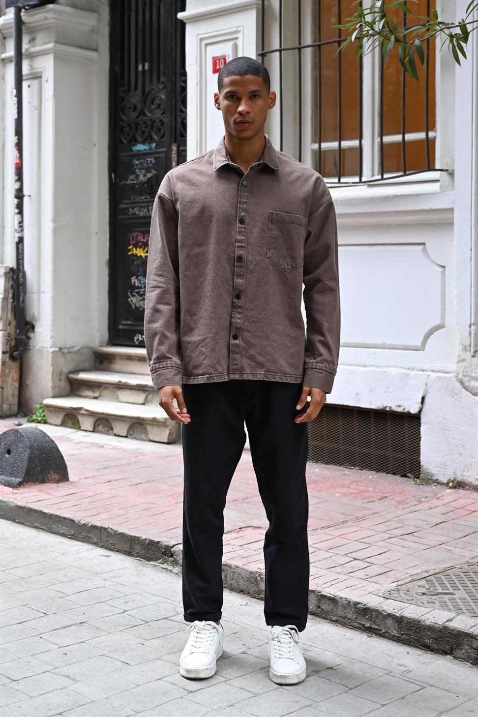 R-6003 Pocket Detail Denim Jacket – Black