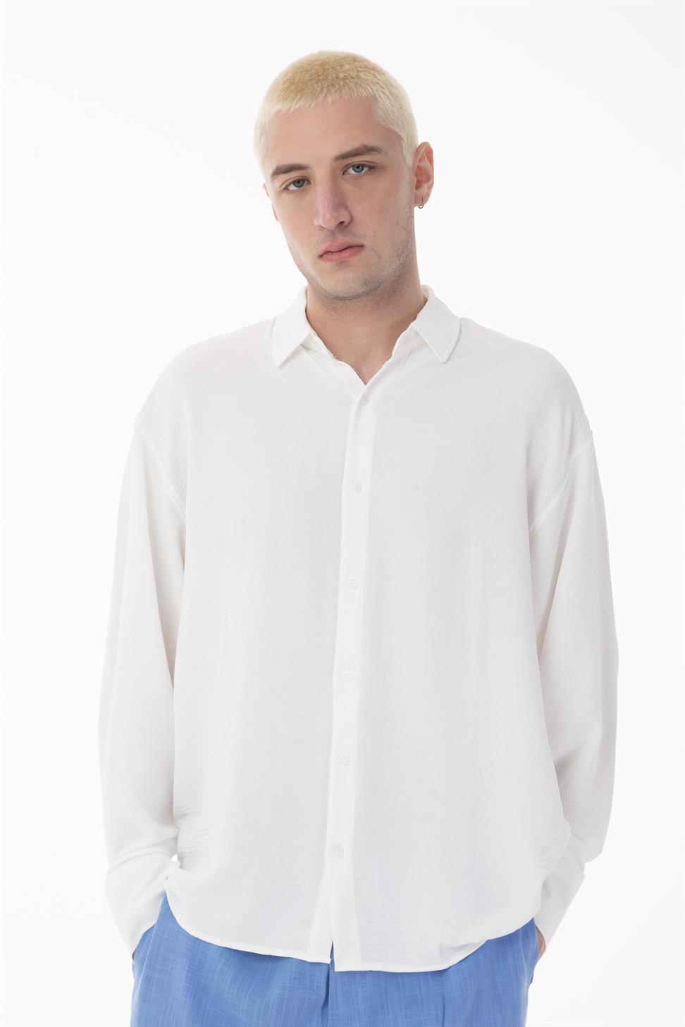 R-6047 Men’s Stand Collar Long Sleeve Shirt – 100% Polyester Aerobin Fabric, Oversize Fit