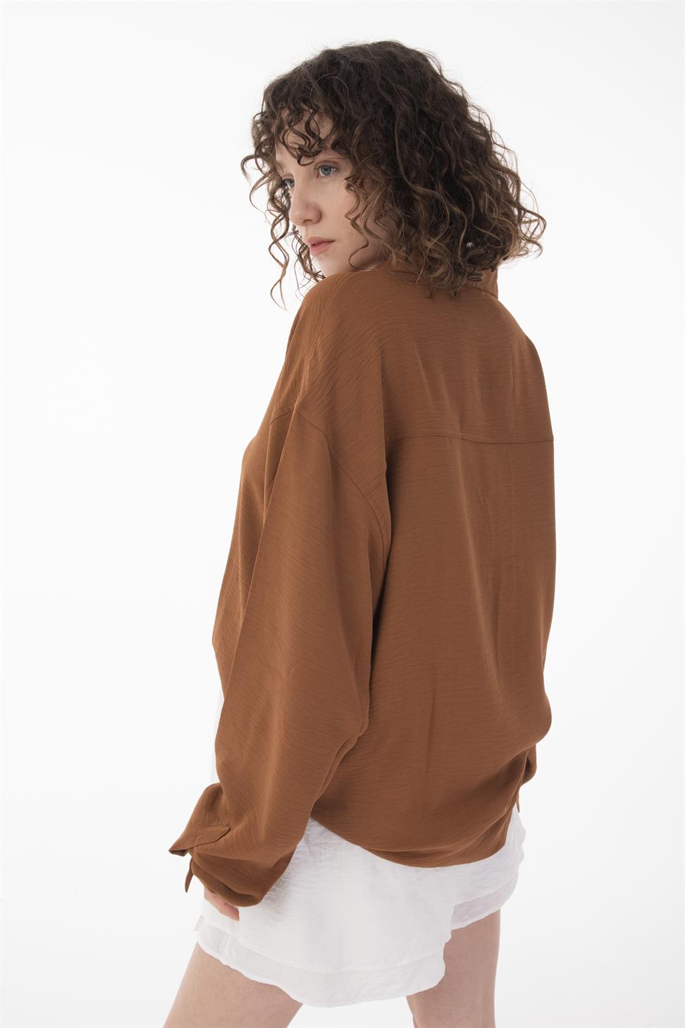 R-6047 Men’s Stand Collar Long Sleeve Shirt – 100% Polyester Aerobin Fabric, Oversize Fit