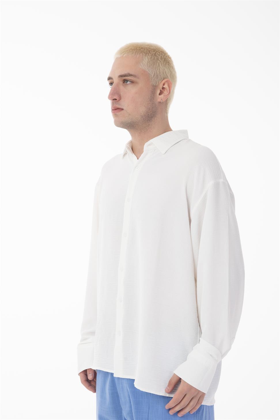 R-6047 Men’s Stand Collar Long Sleeve Shirt – 100% Polyester Aerobin Fabric, Oversize Fit