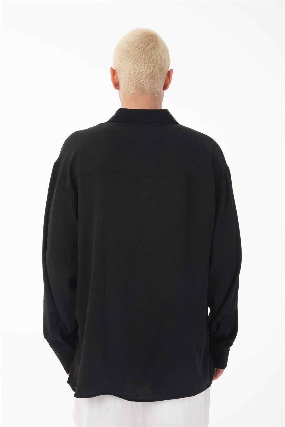 R-6047 Men’s Stand Collar Long Sleeve Shirt – 100% Polyester Aerobin Fabric, Oversize Fit
