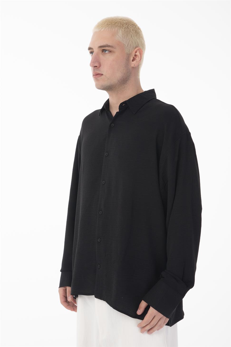 R-6047 Men’s Stand Collar Long Sleeve Shirt – 100% Polyester Aerobin Fabric, Oversize Fit