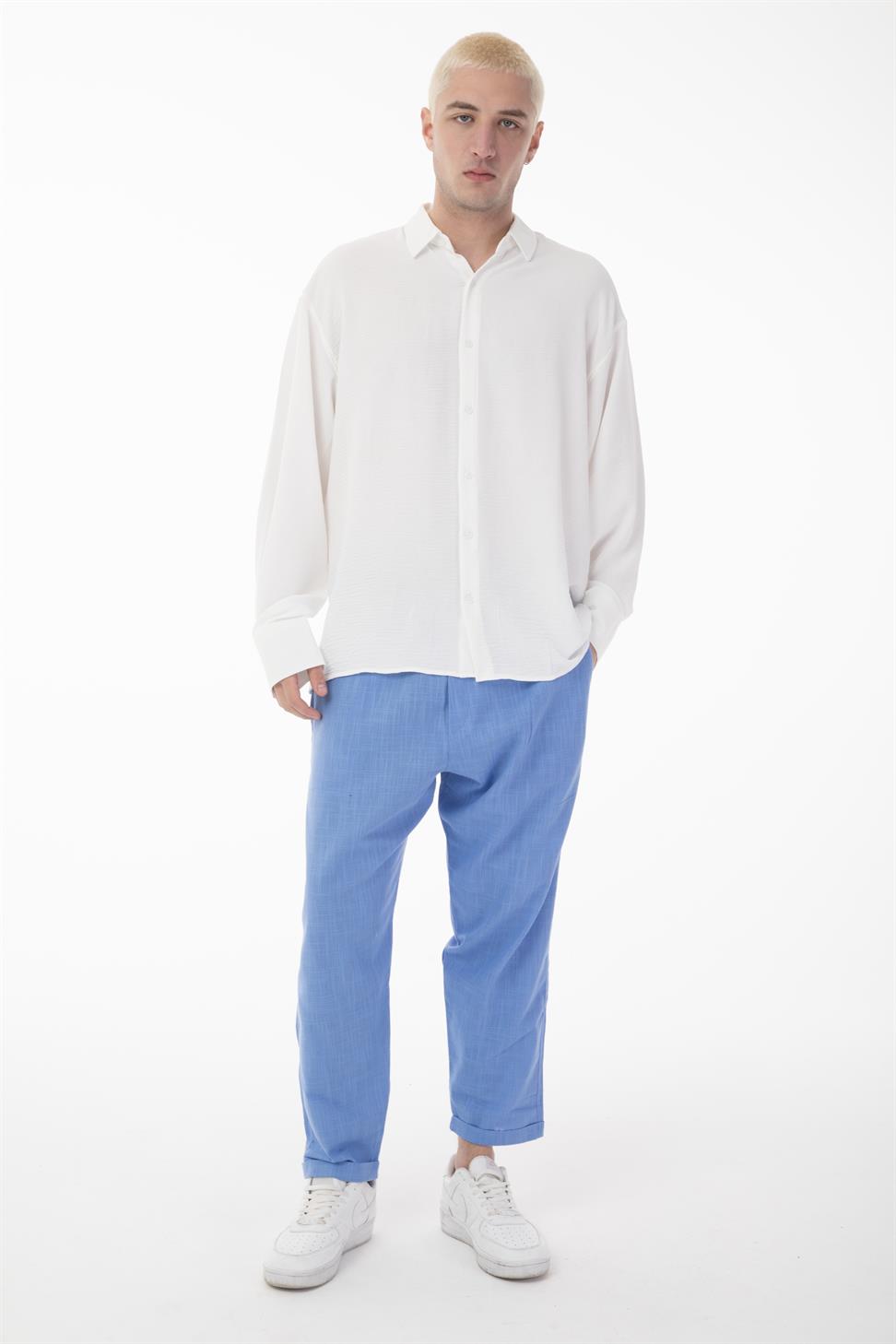 R-6047 Men’s Stand Collar Long Sleeve Shirt – 100% Polyester Aerobin Fabric, Oversize Fit