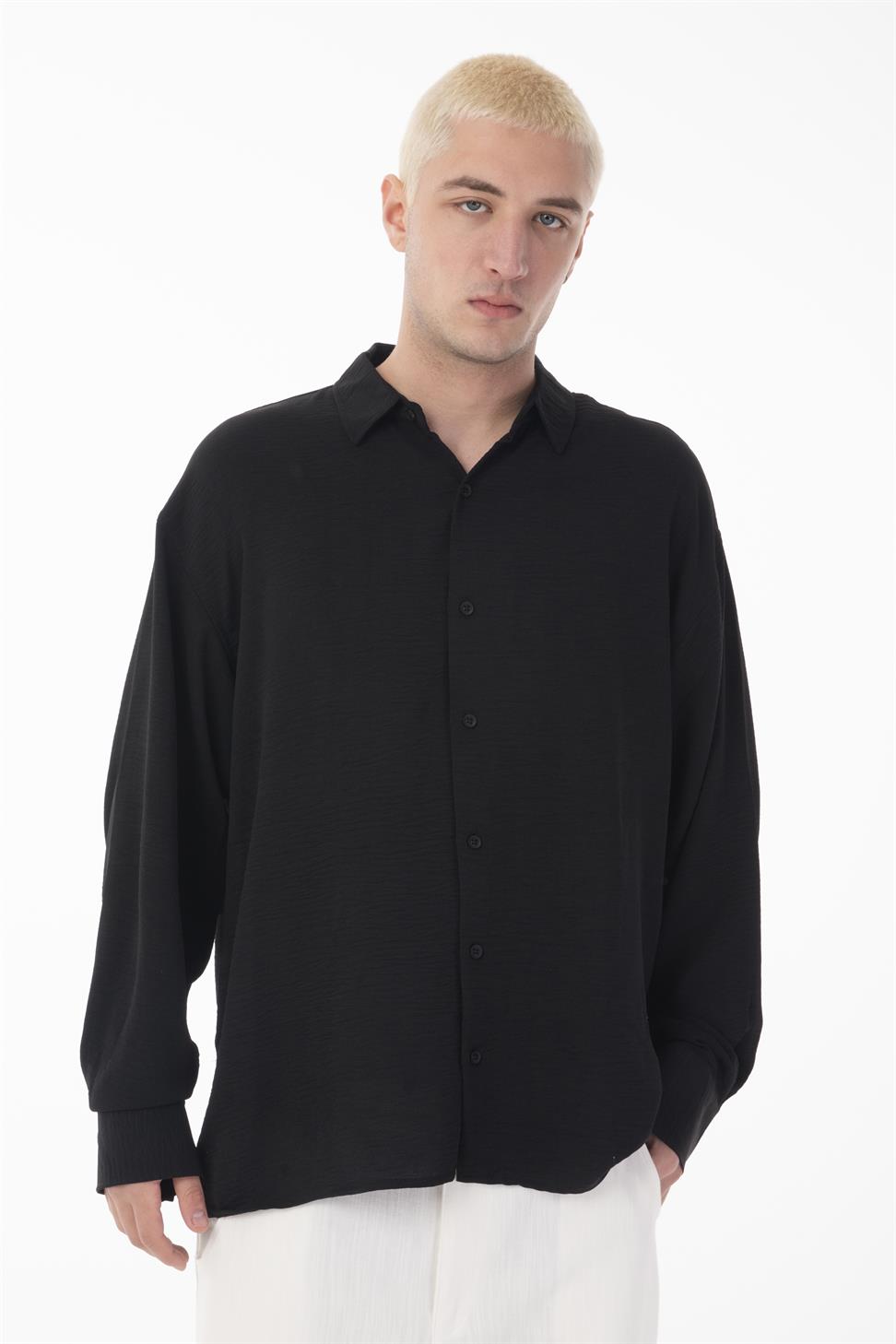 R-6047 Men’s Stand Collar Long Sleeve Shirt – 100% Polyester Aerobin Fabric, Oversize Fit