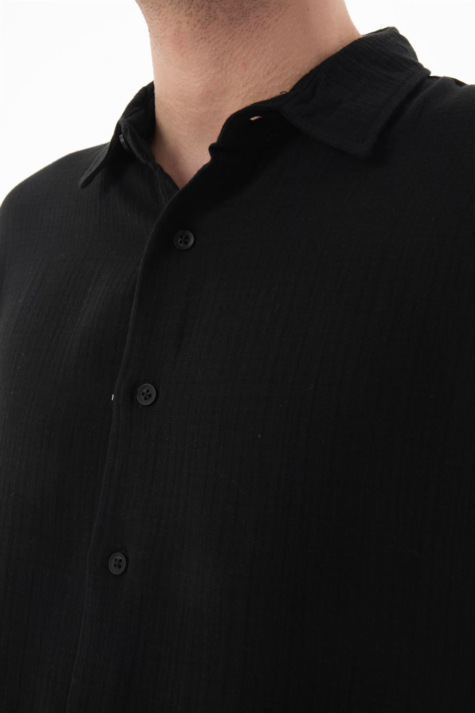 R-6049 Men’s 100% Cotton Muslin Shirt – Stand Collar, 3/4 Sleeve, Lightweight & Breathable