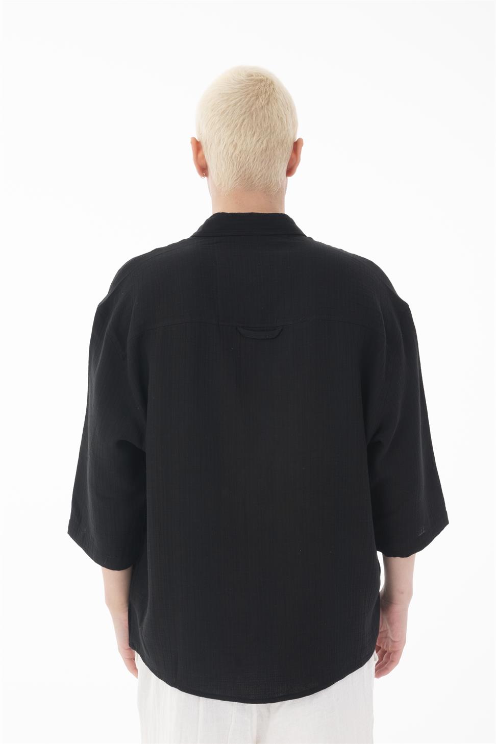 R-6049 Men’s 100% Cotton Muslin Shirt – Stand Collar, 3/4 Sleeve, Lightweight & Breathable