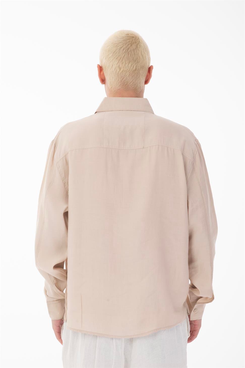 R-6050 Men’s Stand Collar Long Sleeve Shirt – Single Pocket Detail, Modal Blend Fabric (85% Modal, 15% Polyester)