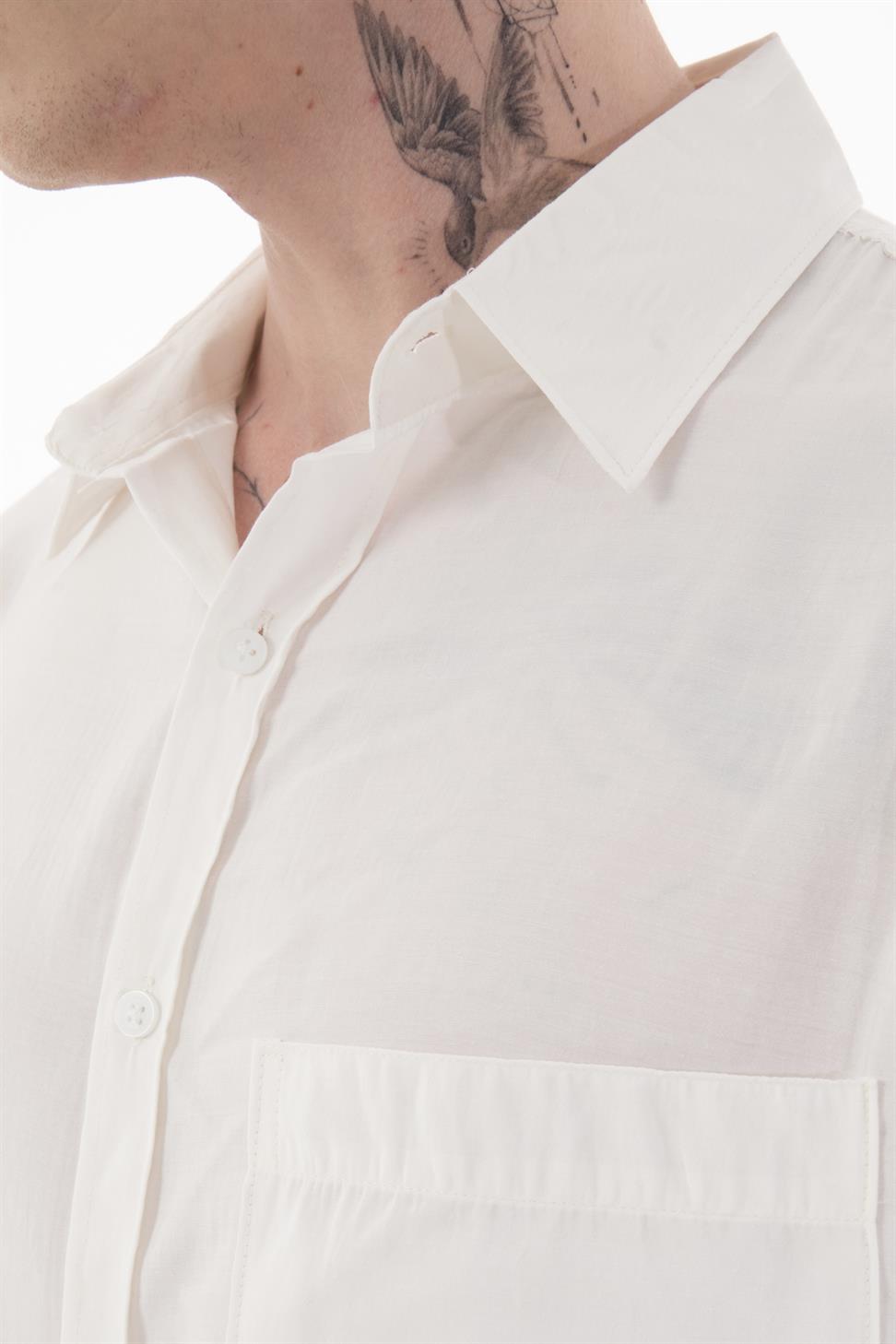 R-6050 Men’s Stand Collar Long Sleeve Shirt – Single Pocket Detail, Modal Blend Fabric (85% Modal, 15% Polyester)