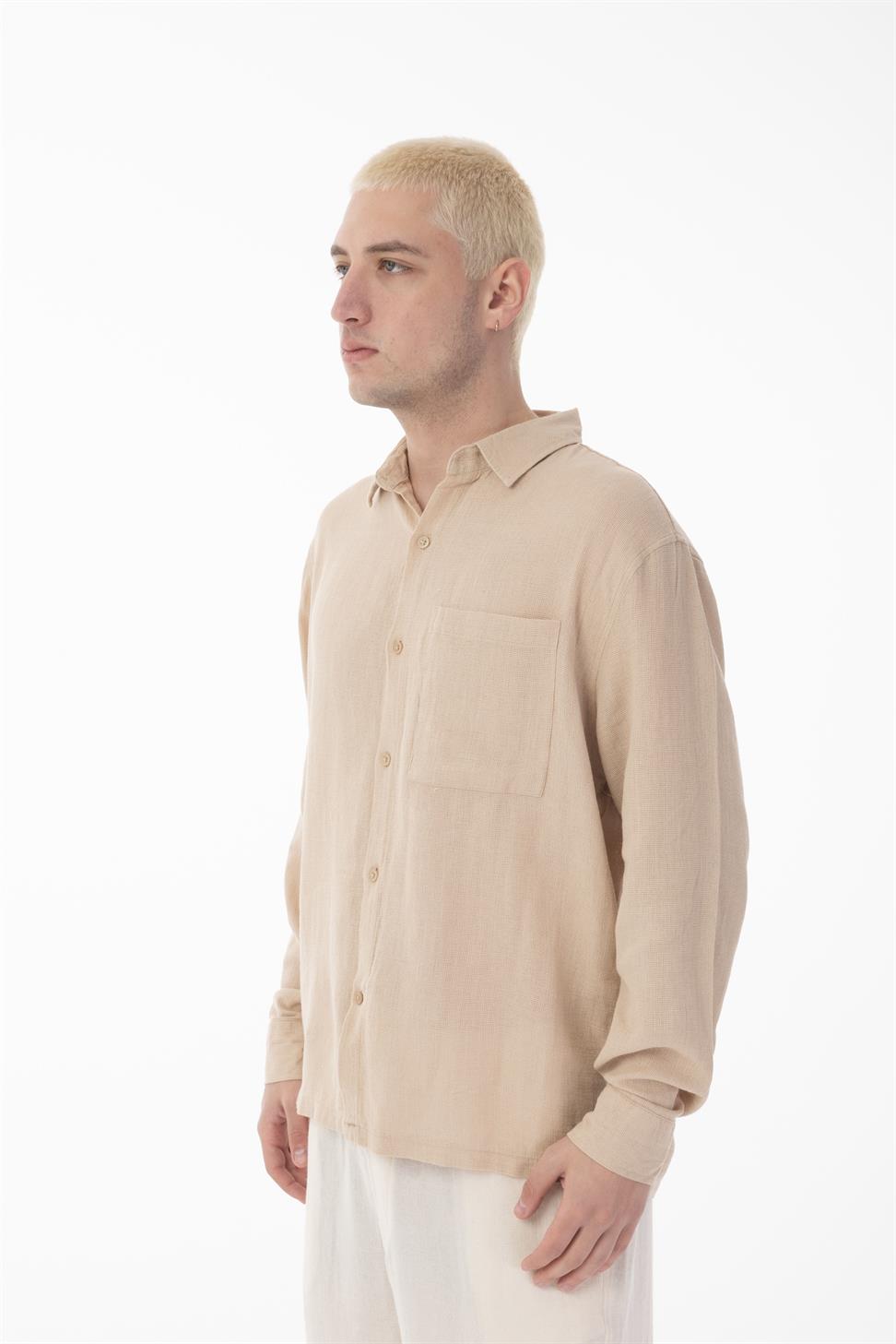 R-6054Men’s Stand Collar Single Pocket Long Sleeve Etamine Shirt – Vizon