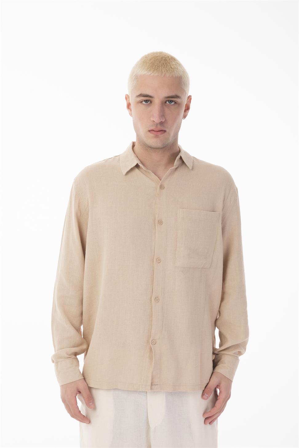 R-6054Men’s Stand Collar Single Pocket Long Sleeve Etamine Shirt – Vizon