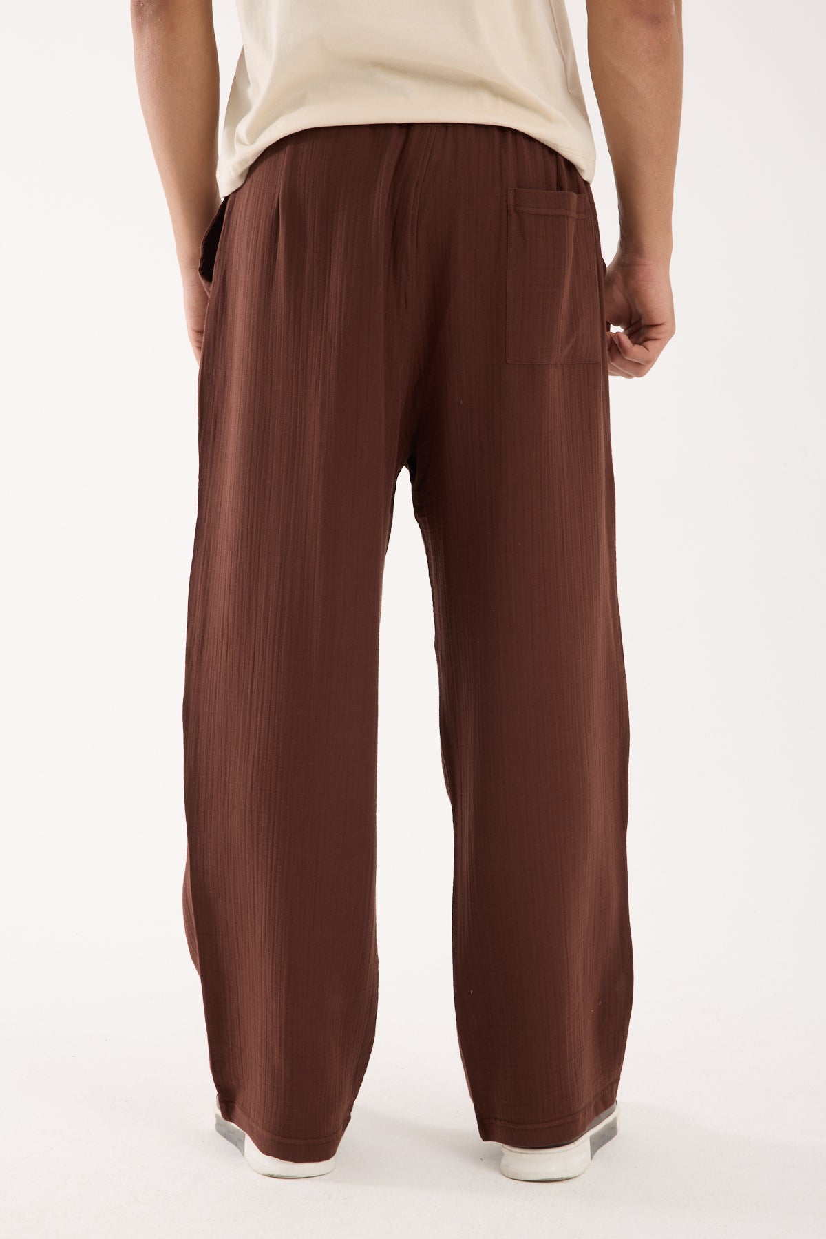 R-4437 Elastic Waist Muslin Pants Brown (100% Cotton Muslin)