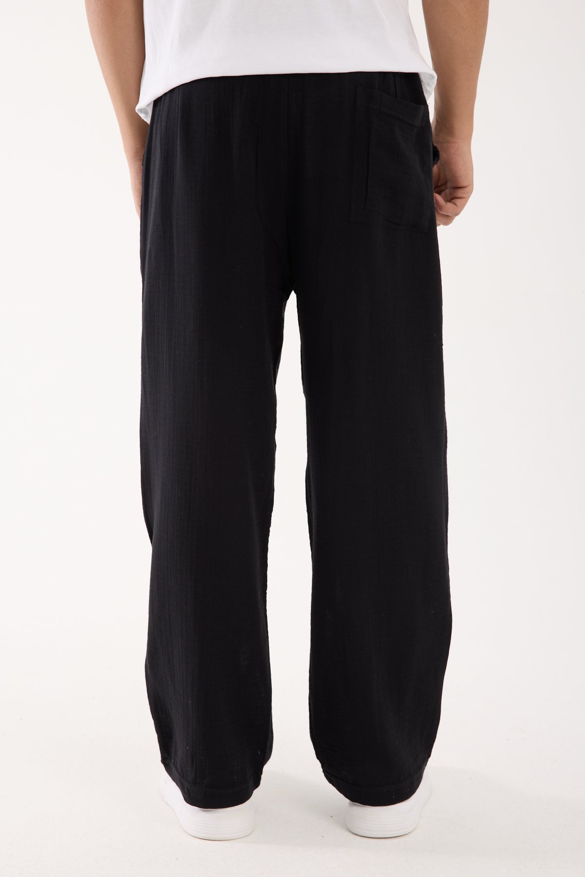 R-4437 Elastic Waist Muslin Pants – Black (100% Cotton Muslin)
