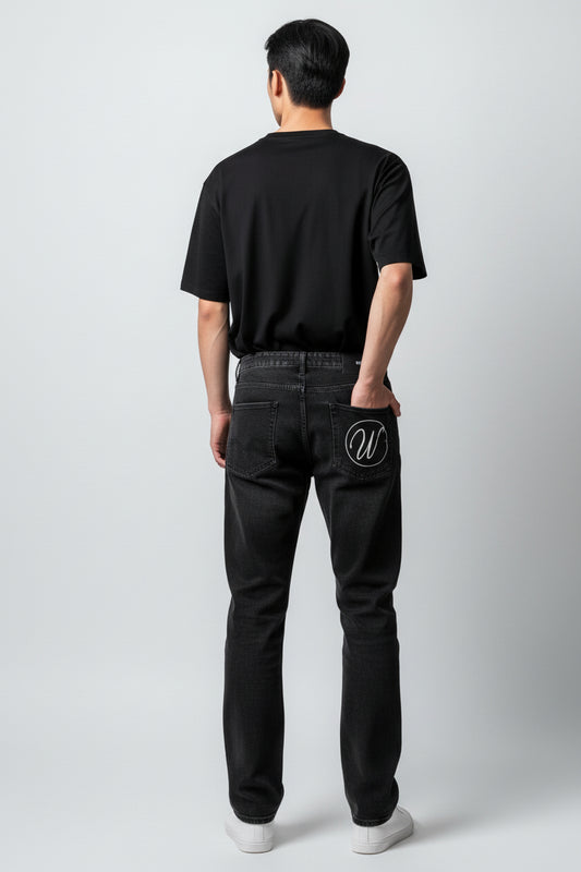 Men’s Black Denim Jeans | Classic Style with Pocket Embroidery-T-3262