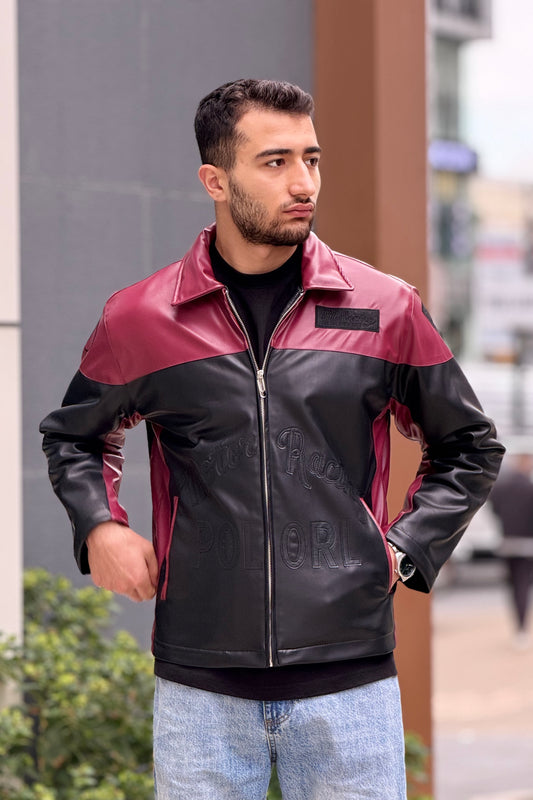 X-2024 Men’s Two-Tone Moto Style Leather Look Jacket