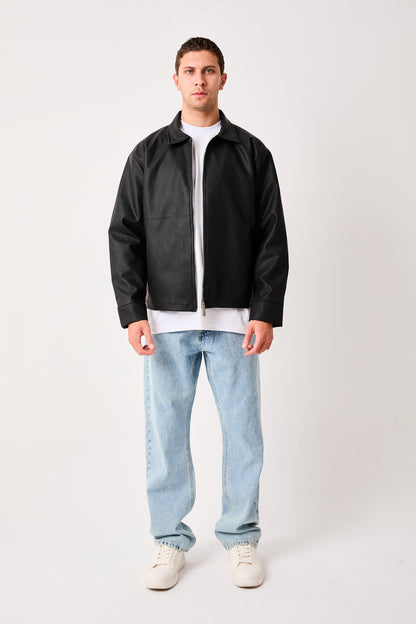 X-2011 Mens Shirt Collar Jacket Black Zip Front Minimal Design Regular Fit