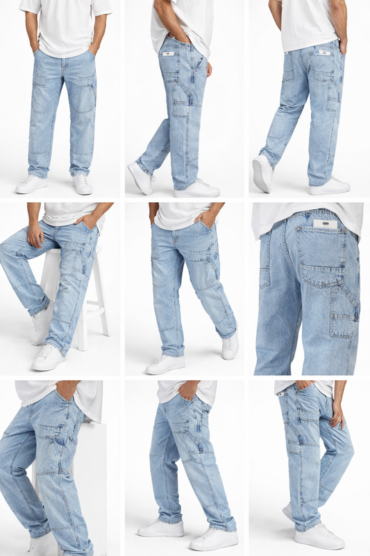 T-2949-4 Men’s Light Blue Denim Jeans | Relaxed Fit Cargo Style