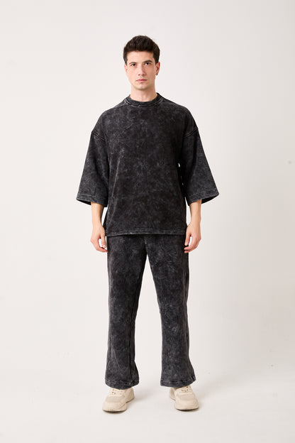 X-4001 – Washed Black ¾ Sleeve Oversized Sweatshirt