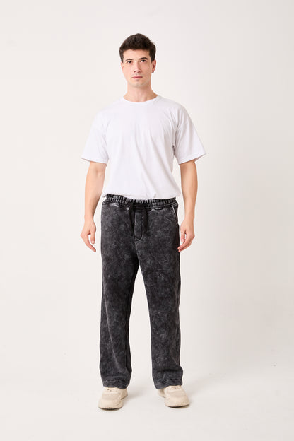 X-1003 – Washed Black Wide-Leg Sweatpants