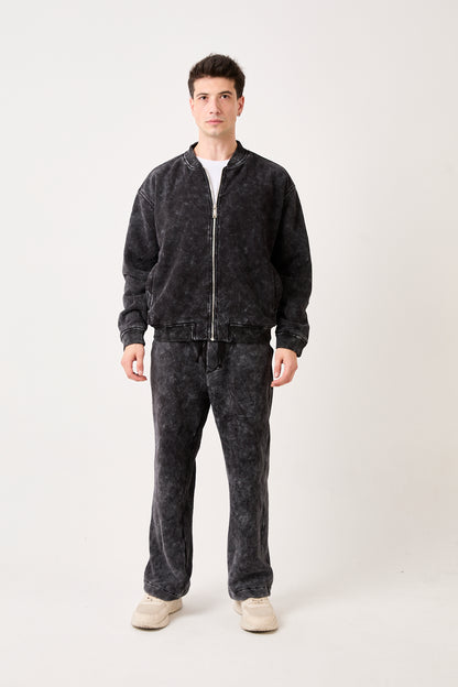 Washed Black Zip-Up Bomber Sweatshirt – X-2003