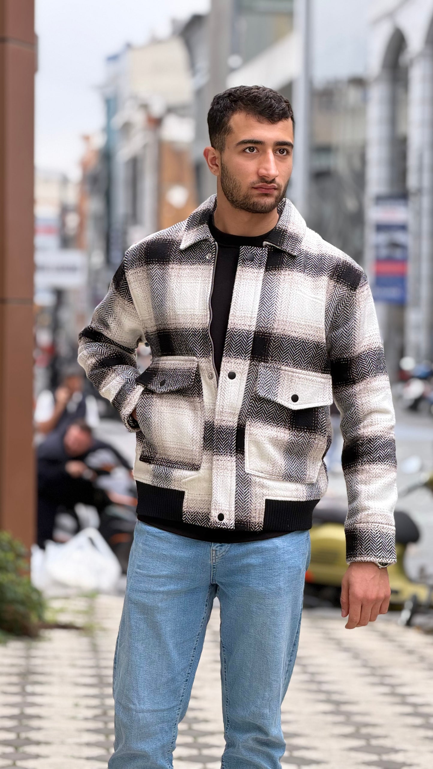 X-2036 Men’s Wool Blend Checked Jacket – Premium Acrylic/Poly/Wool Heavyweight Over-Shirt