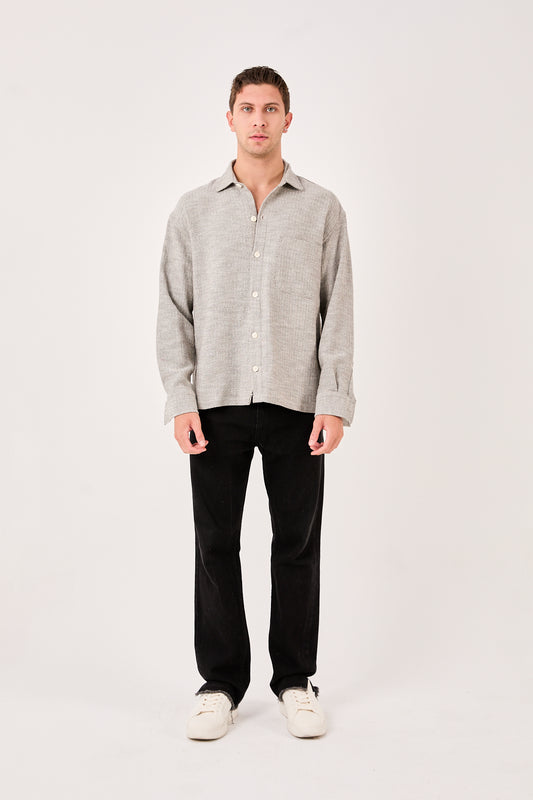 X-001 Men’s Light Grey Herringbone Weave Shirt – Regular Fit