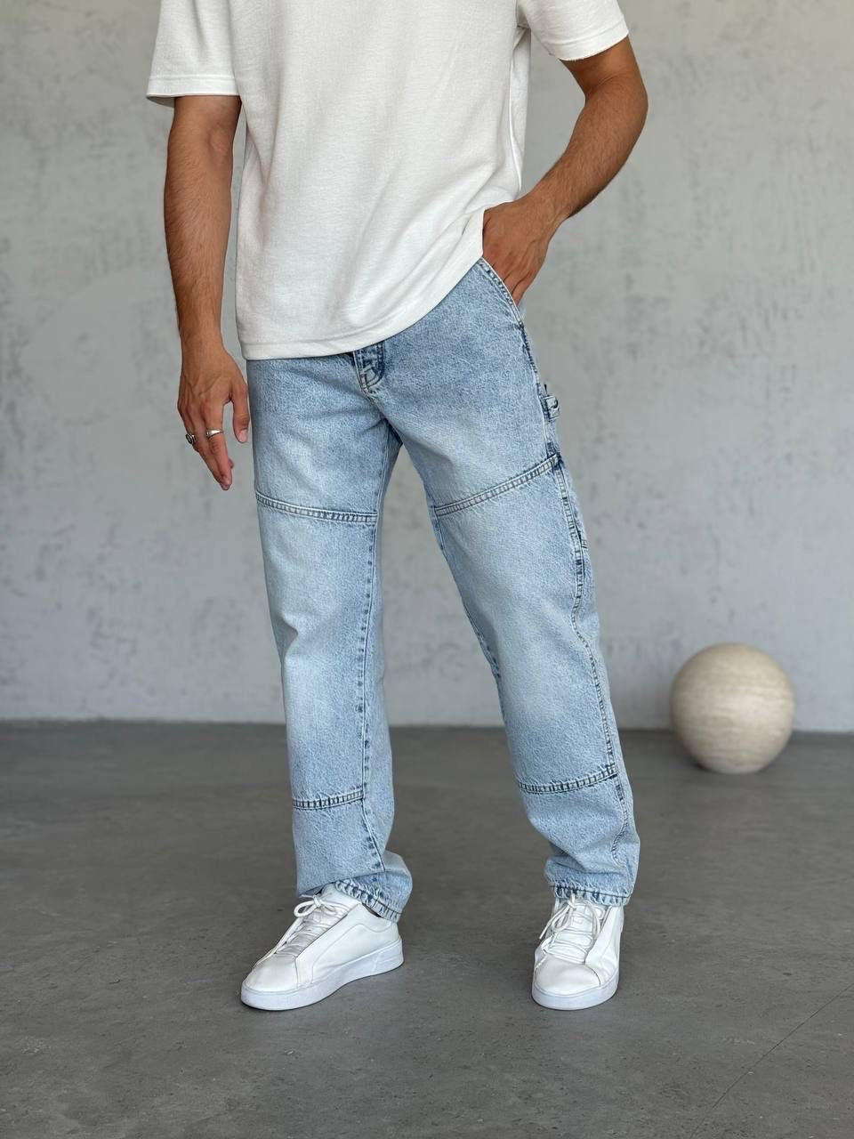 T-2949-4 Men’s Light Blue Denim Jeans | Relaxed Fit Cargo Style