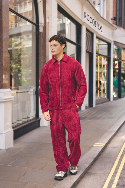Unisex Burgundy Velour Tracksuit – Zip Jacket & Trousers Set-X-3002