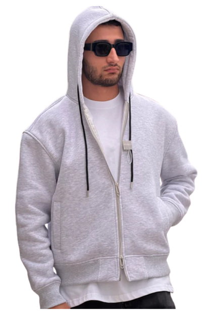 Unisex Light Grey Heavyweight Zip-Up Hoodie-X-4004