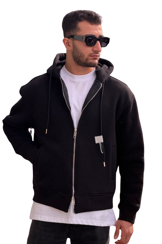 Unisex Black Heavyweight Zip-Up Hoodie-X-4004